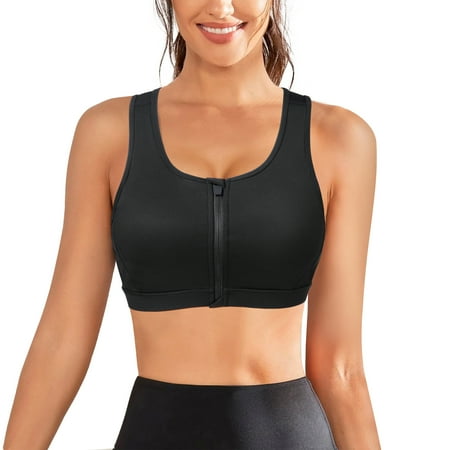 

KUMAYES Sports Bras for Women Front Zipper Medium Support Racerback Bras with Removable Padded Wirefree Workout Yoga Bra