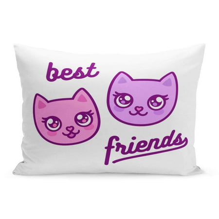 ECCOT Purple BFF Two Cute Anime Kitties Best Friends Forever Pillowcase Pillow Cover Cushion Case 20x30