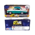 thumbnail image 3 of 1957 Chevrolet Bel Air Lowrider Turquoise Metallic and White "Get Low" Series 1/24 Diecast Model Car by Motormax, 3 of 4