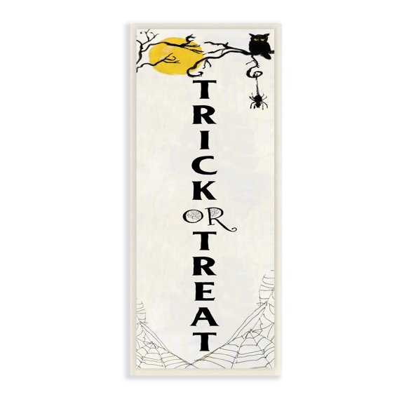 Stupell Indtries Trick or Treat Greeting Spooky Full Moon Owl,7 x 17,Design by Sally Swatland