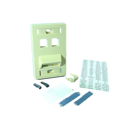 Leviton Ivory Quickport ANGLED 4-Port Wallplate With Label ID Windows 41090-SMI