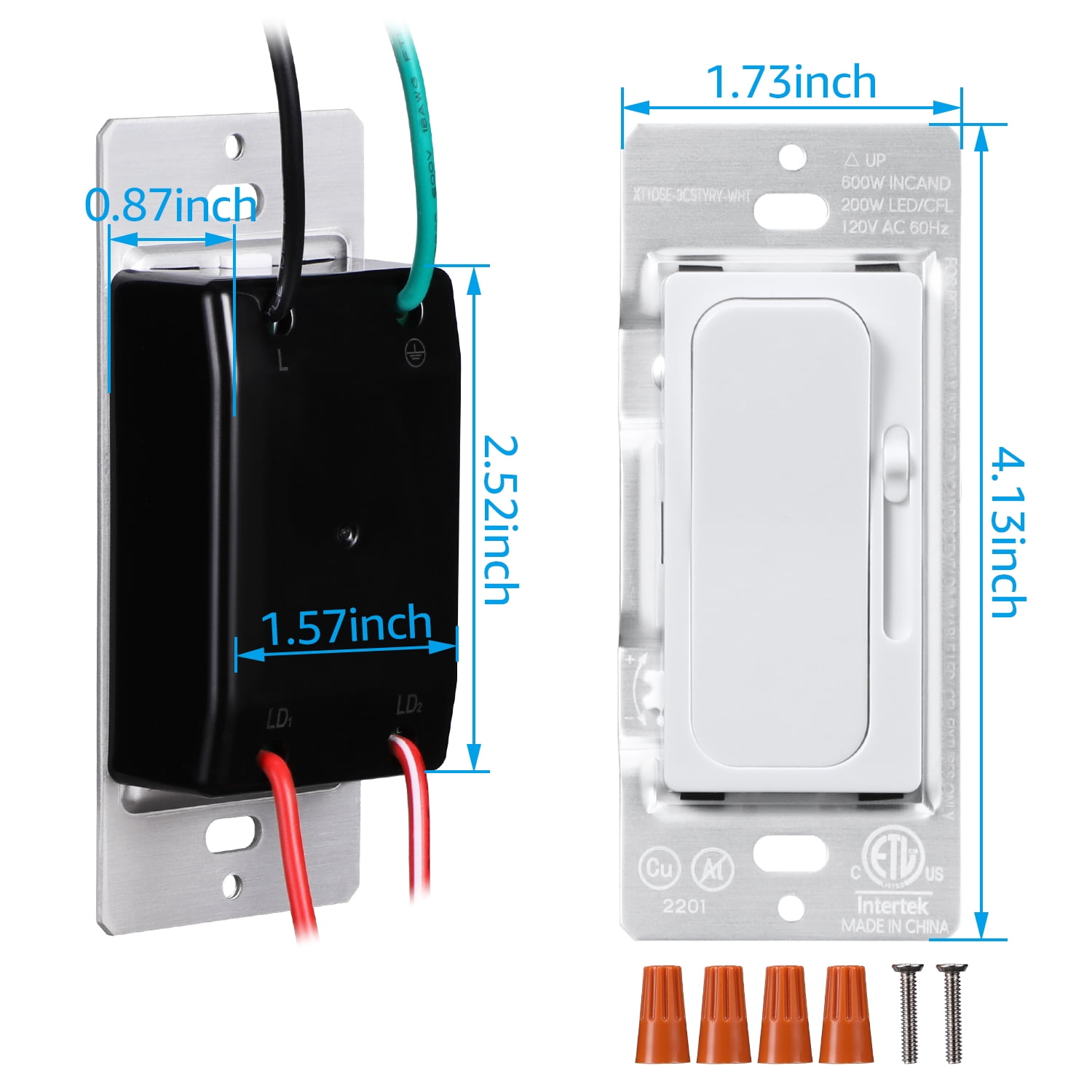 2 Pack Dimmer Switch for LED Bulbs, 3-Way & Single Pole, 200W LED and CFL Compatible, 600W Incandescent, Rocker Switch & Slide Dimmer 120V, White