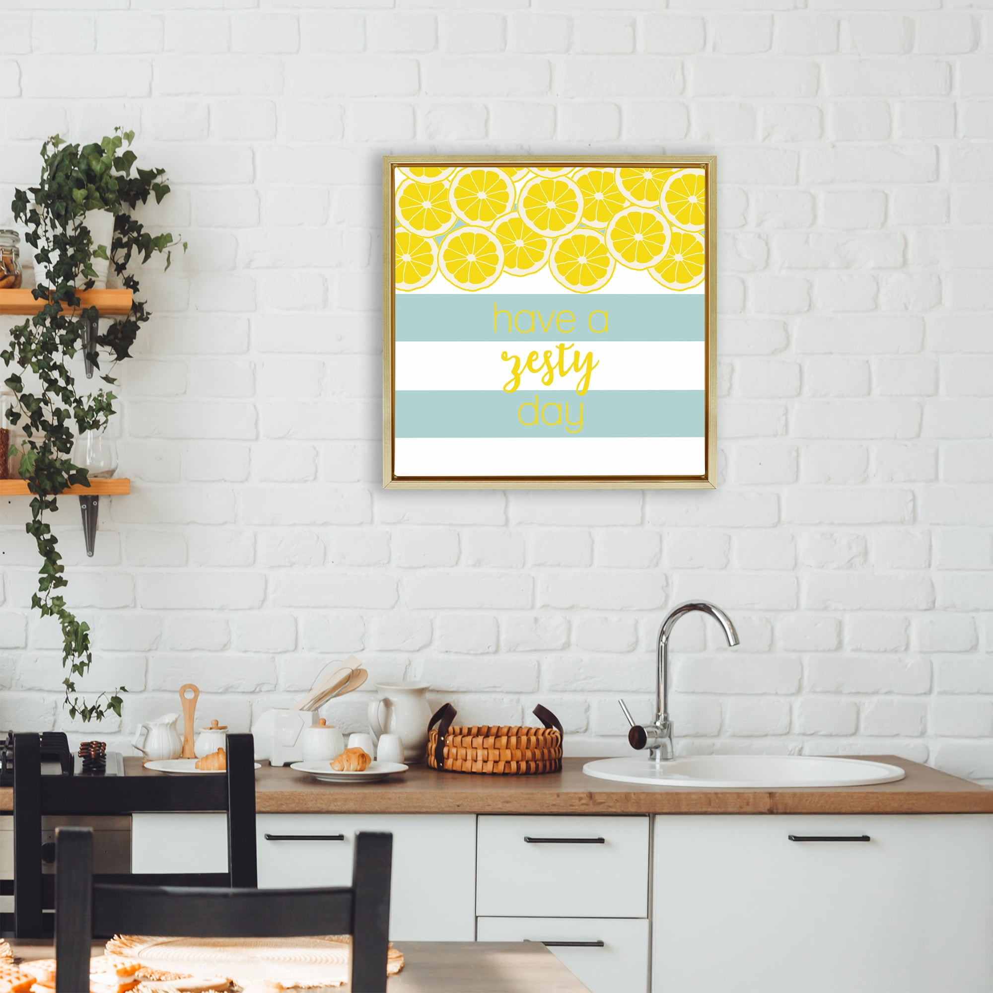Stupell Industries Zesty Citrus with Stripes Gold Framed Floater Canvas Wall Art, design by Anna Quach