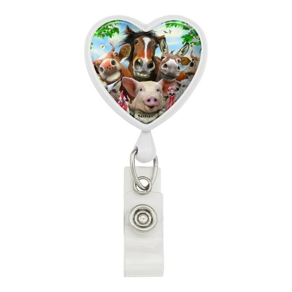 Farm Selfie Horse Pig Chicken Donkey Cow Sheep Heart Lanyard Retractable Reel Badge ID Card Holder
