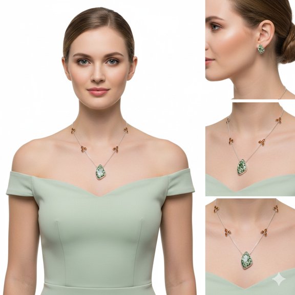 Natural Dioptase & Carnelian 925 Sterling Silver Necklace Jewelry N-1004 SDN1650