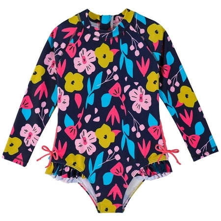 Splozh Girls Long Sleeve One Piece Ruffle Swimsuit for Toddler Girls Baby Girl Rashguard Shirt with UPF 50+ Sun Protection Black 1-2 Years