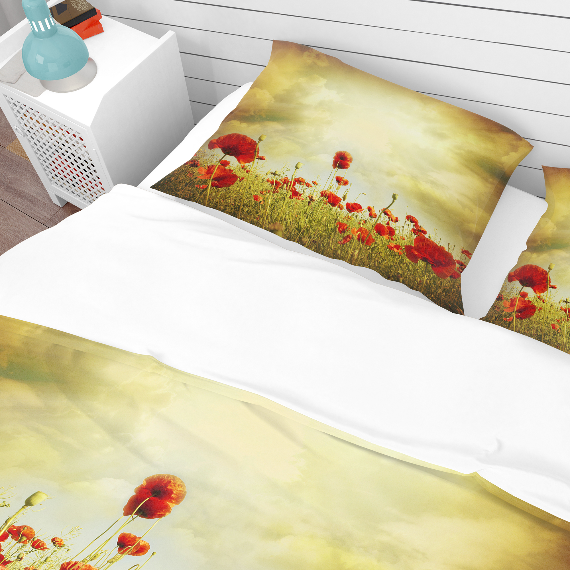 Designart 'Red Poppies on Grunge Background' Vintage Duvet Cover Set