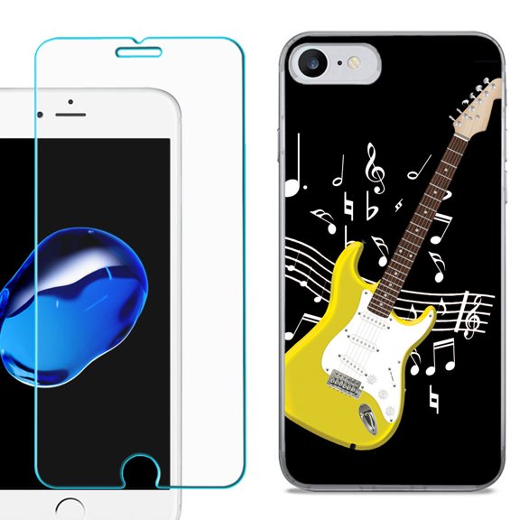 For Apple iPhone SE 2020 Case, Slim-Fit TPU Phone Case, with Tempered Glass Screen Protector, by OneToughShield ® - Guitar Yellow