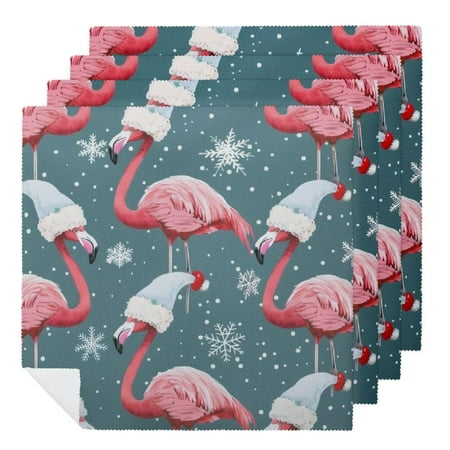 WYYP Flamingos Snowflake Pattern Polyester Party Dinner Decoration Washable Napkins 6 PCS