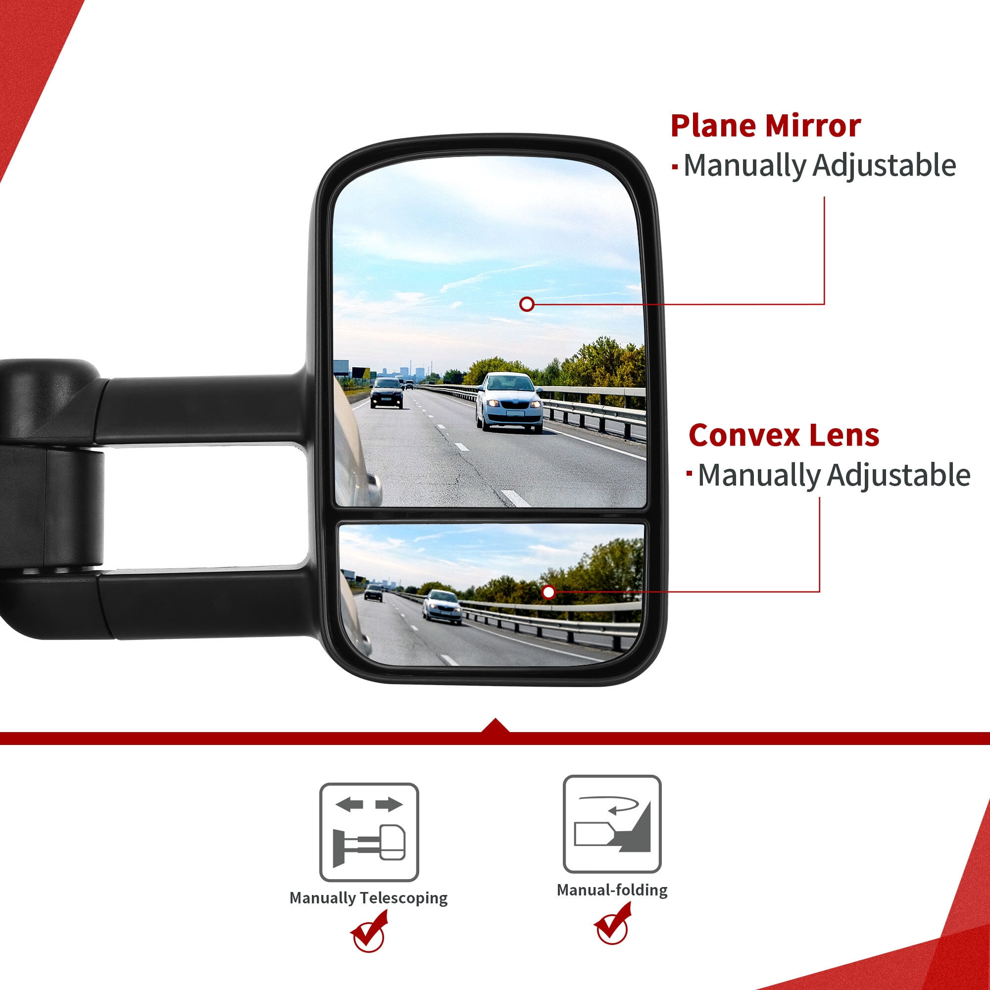 LEDKINGDOMUS Manual Telescoping Foldable Tow Mirrors Pair for 2014-2018 Silverado Sierra 1500 & 2015-2018 Silverado Sierra 2500HD/3500HD Left Driver + Right Passenger Side