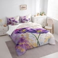 thumbnail image 3 of Homewish Dreamy Purple Floral Bedding Comforter Set 7 Pieces for Women, Fashion Marble Artwork Full Bedding Set, Splash Watercolor Reversible Fitted Sheet Flat Sheet, Microfiber Bedroom Decor, 3 of 7