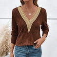thumbnail image 3 of STETMN Women's Lace V Neck Tops Fall Casual Long Sleeve Sweater Solid Ribbed Knit Pullover Shirts, 3 of 6