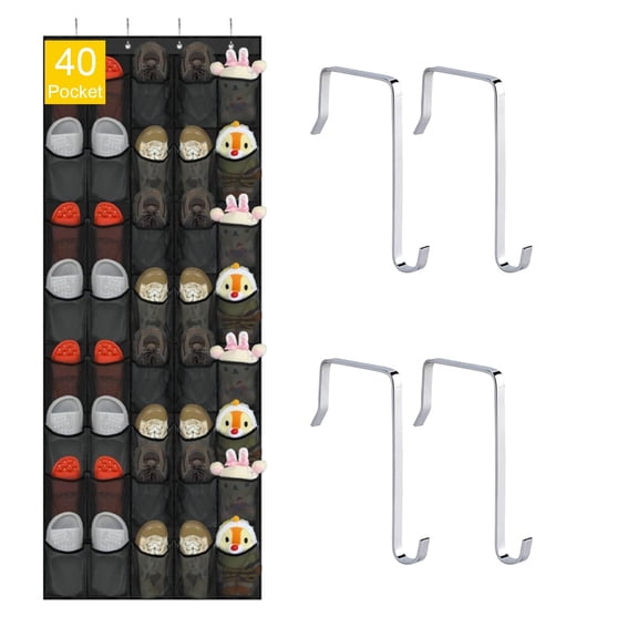UHIAGREE Over the Door Shoe Organizer,Hanging Shoe Rack with 40 Large Breathable Mesh Pockets(Black)