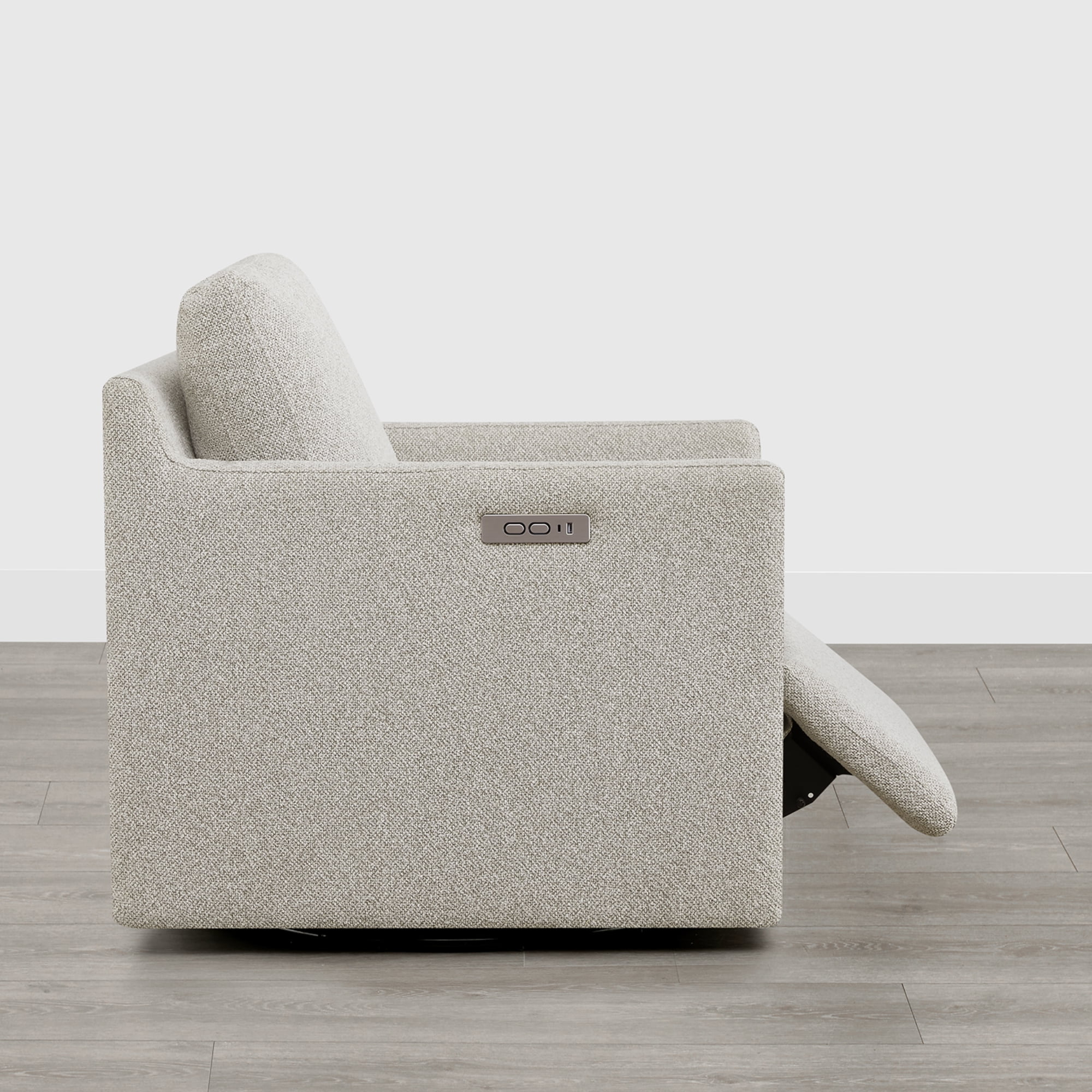 Spruce & Spring 270-Degree Swivel Accent Chair with Power Footrest & Charging Ports, Light Gray