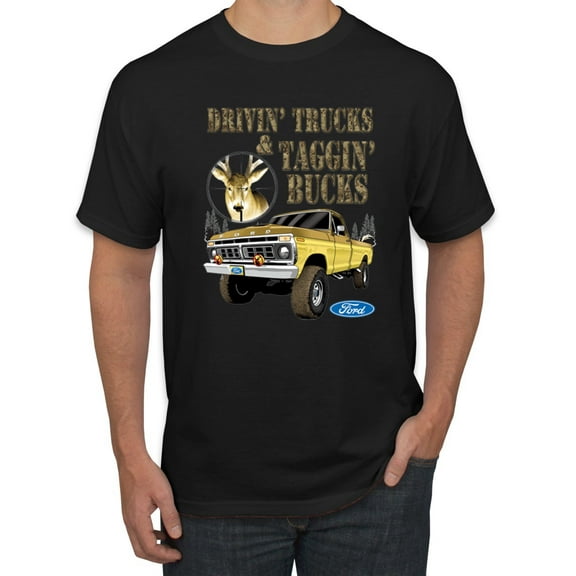 Wild Bobby, Driving Trucks and Taggin Bucks Retro Ford F150 Hunting, Cars and Trucks, Men Graphic Tee, Black, Small