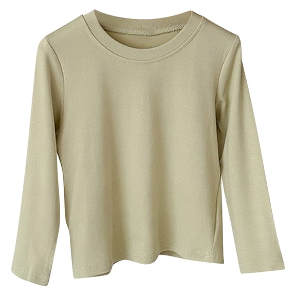 Rvasteizo Girls Fall Winter Base Layer Tops Crewneck Long Sleeve Solid Cotton Pullover 1-12Y,10 T