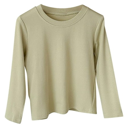 

Ixbnca Children s Cotton Shirts Casual Loose Solid Color Basic Kids Shirt Long Sleeved Round Neck Top