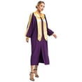 thumbnail image 4 of Sywiyi Robe Rétro Col en V Manches Longues à Blocs de Couleur Fermeture Éclair Cosplay Violet TTG, 4 of 7