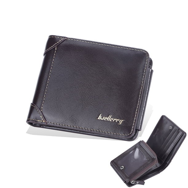 Cartera corta para hombre, con tres pliegues y cremallera, para múltiples tarjetas, tarjetero fino de moda para hombre