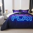 thumbnail image 4 of Koniroom 3 Pieces Neon Gamer Comforter Set King Size for Boys, Kids Bedroom Decor Soft Reversible Gaming Bedding, All Season Bed Set, Black Purple, 4 of 8