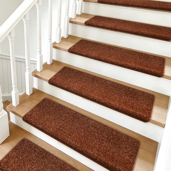Pure Era Bullnose 9" x 30" Carpet Stair Treads Protector Cover Indoor Non Slip Self Adhensive Set of 14,Brown