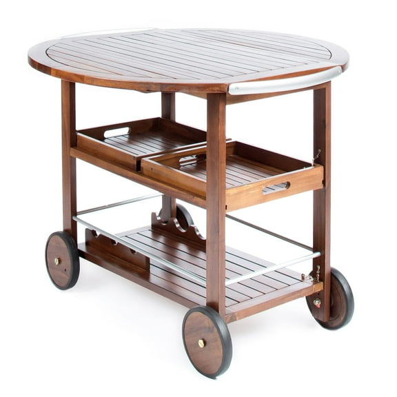 Noble House Cynthia Indoor Acacia Wood and Aluminum Bar Cart in Dark Oak