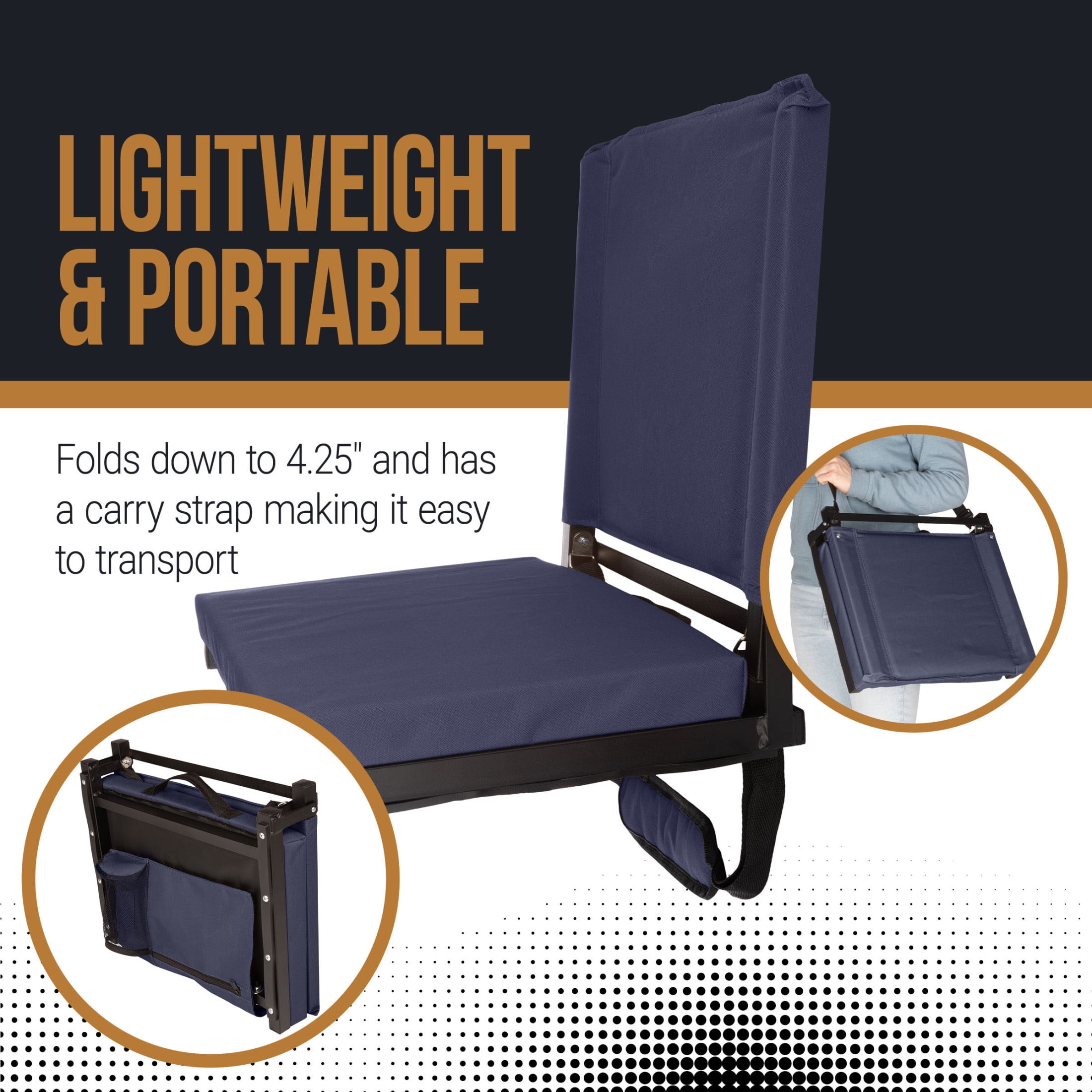 Home-Complete Bleacher Seat - Stadium Seat Cushion with Back Support, Navy