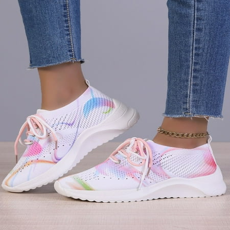

Ladies Fashion Color Mesh Breathable Round Toe Lace Up Low Top Flat Sneakers Womens Sneakers Size 10 Wide Women s Sneakers Size 7 Wide Plaid Sneakers Women Air for Women Sneakers All Sneakers for