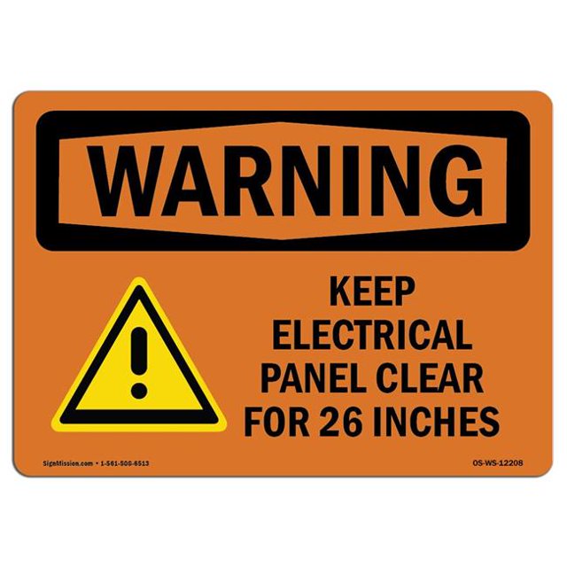 SignMission OS-WS-A-1218-L-12208 12 x 18 in. OSHA Warning Sign - Keep Electrical Panel Clear with Symbol