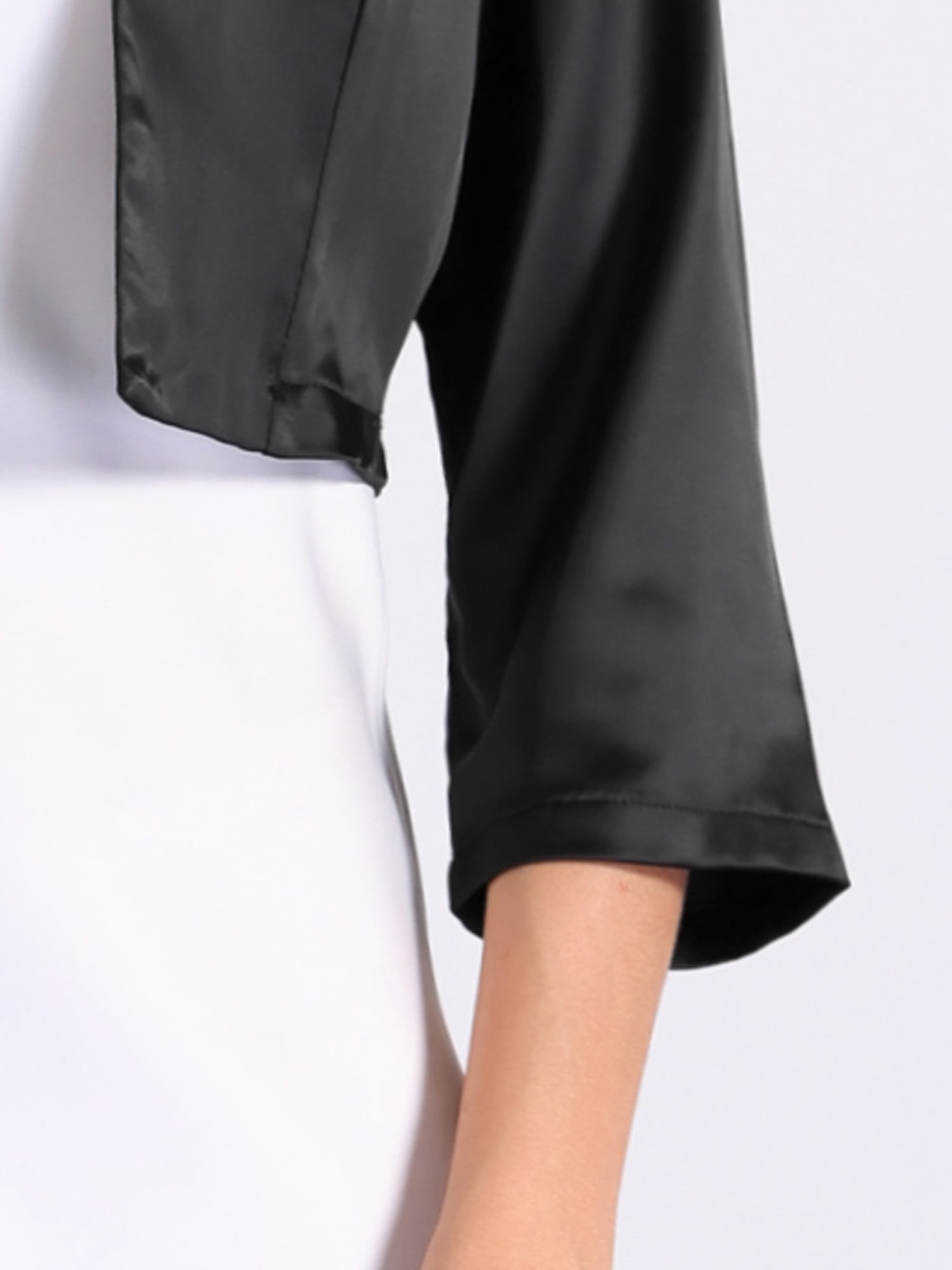 DARING DIVA Women's Satin Cardigan 3/4 Sleeve Cropped Work Bolero Shrug L Black