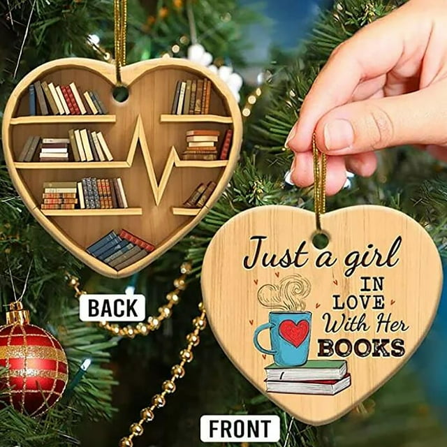 Hangs Book Lovers Heart Shaped Bookshelf Pendant Wood Ornament for Home