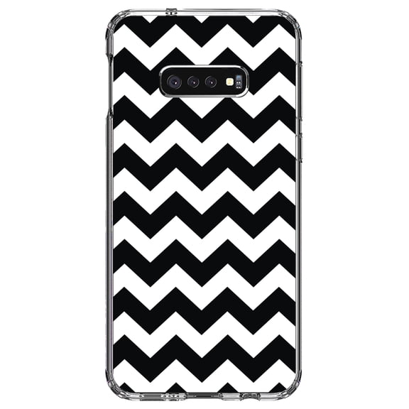 DistinctInk Clear Shockproof Hybrid Case for Samsung Galaxy S10e (5.8" Screen) - TPU Bumper, Acrylic Back, Tempered Glass Screen Protector - Black & White Stripes - Stripes Pattern