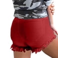 thumbnail image 3 of JINMGG Shorts for Women Clearance $5 Women's Stretchy Denim High-Waist Shorts Frayed Ripped Shorts with Pockets Pants Red M, 3 of 7
