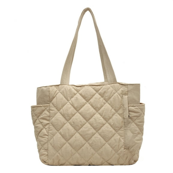 Yucurem Women Diamond Quilted Tote Bag Casual Large Crossbody Travel Shopping Bag(Beige)