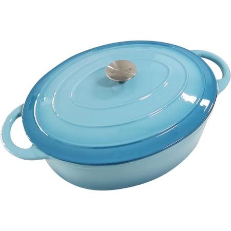 Enameled Cast Iron Oval Dutch Oven, 7 qt Oval Dutch Oven Pot with Lid and Dual Handles for Braising, for Braising, Broiling, Bread Baking, Frying, Light Blue