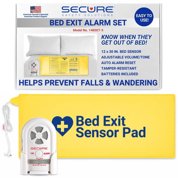 Secure Safety Solutions Bed Alarm for Elderly Adults - 12x30 Sensor Pad, 120db Monitor - Fall Prevention for Dementia Patients, Seniors - Weight Sensing Pad Alerts Caregiver When They Get Up