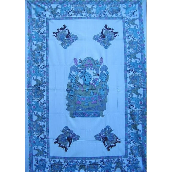 Tribesman Tapestry Cotton Wall Hanging 90" x 60"  Blue