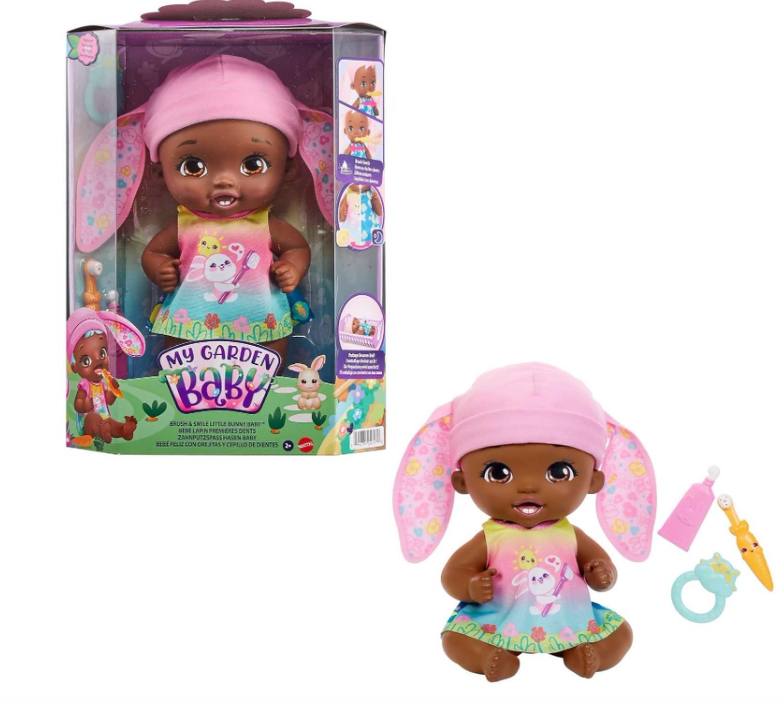 My Garden Baby Hase Puppe (30 Cm) – Zahnputzpuppe Mit Wackelnden Ohren, 2-in-1 Kleid & Babybett