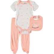 Bon Bebe Girls 0-9 Months Narwhal Bodysuit Pant Set with Bib(Peach 6-9 Months)