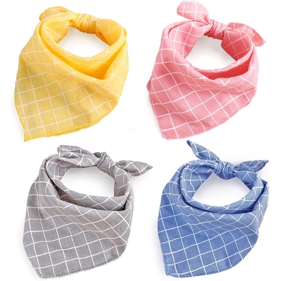 4PCS Dog Bandanas Birthday Cute Soft Cotton Puppy Cat Scarfs Washable Daily Handkerchief Pink Yellow Blue Grey Comfortable Gifts, Adjustable Accessories for Small Medium Large Girl Boy Pup Pet