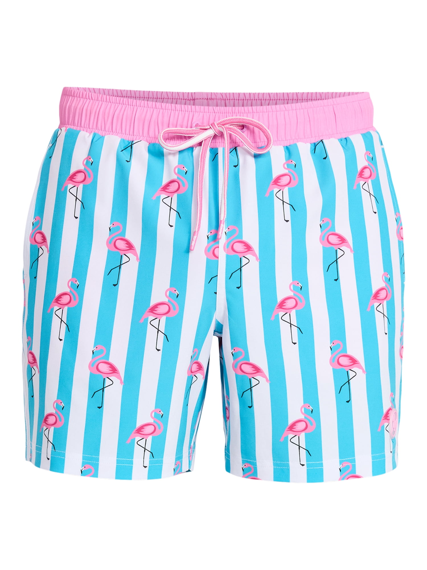 Birdie Bound Men's Printed Flamingos Swim Trunks, Sizes S-3XL