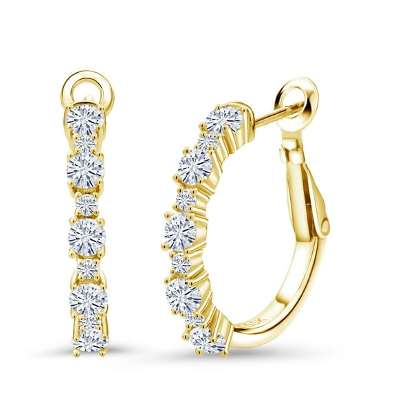 Gem Stone King 18K Yellow Gold Plated Silver Women Hoop Earrings Set with Moissanite (1.30 Cttw) (1.30 Cttw, Round Cut, 3/7 inch Diameter)