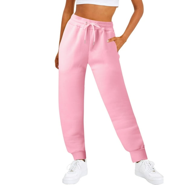 Gibobby Pantalones deportivos para mujeres Pantalones de entrenamiento informales con bolsillos laterales y cintura elástica para el y el exterior para mujer(Rosa,M)