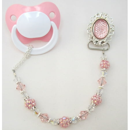 Quilted Crystal on a Silver Tray Beaded Pacifier Clip