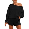 thumbnail image 2 of Hurxie Womens Oversized Sweatshirt Long Sleeve Off The Shoulder Pullover Casual Comfy Fall Outfits Black,M, 2 of 7
