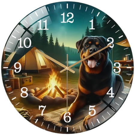 Decorative Clocks: Rottweiler on A Adventure Glass Wall Clock for Homes, Bars, Offices, Man Caves, Garages, And Living Rooms. Hallo Ween Gift .Also Makes A Great Gift. Style 12×12inch(30×30cm)