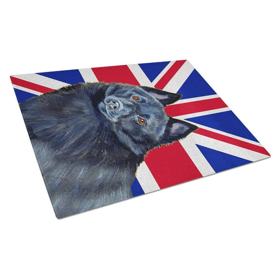 Caroline's Treasures Schipperke with English Union Jack British Flag Glass Cutting Board Large Size