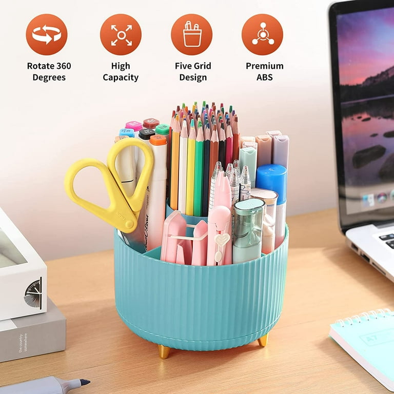  Acrylic Pen Holder Pencil Organizer, 360-Degree Rotating Crayon  Organizer for Kids Marker Holder Caddy Art Supply Organizer, Kids Desk  Organizer for Office Home School : Office Products