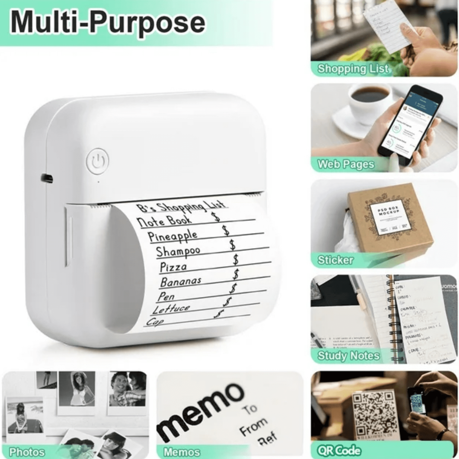Thermal Mini Printer Portable Wireless Pocket Bluetooth Inkless Photo Printer for iOS Android Mobile Phone,for Students,Lovers,Friends,Family and Work