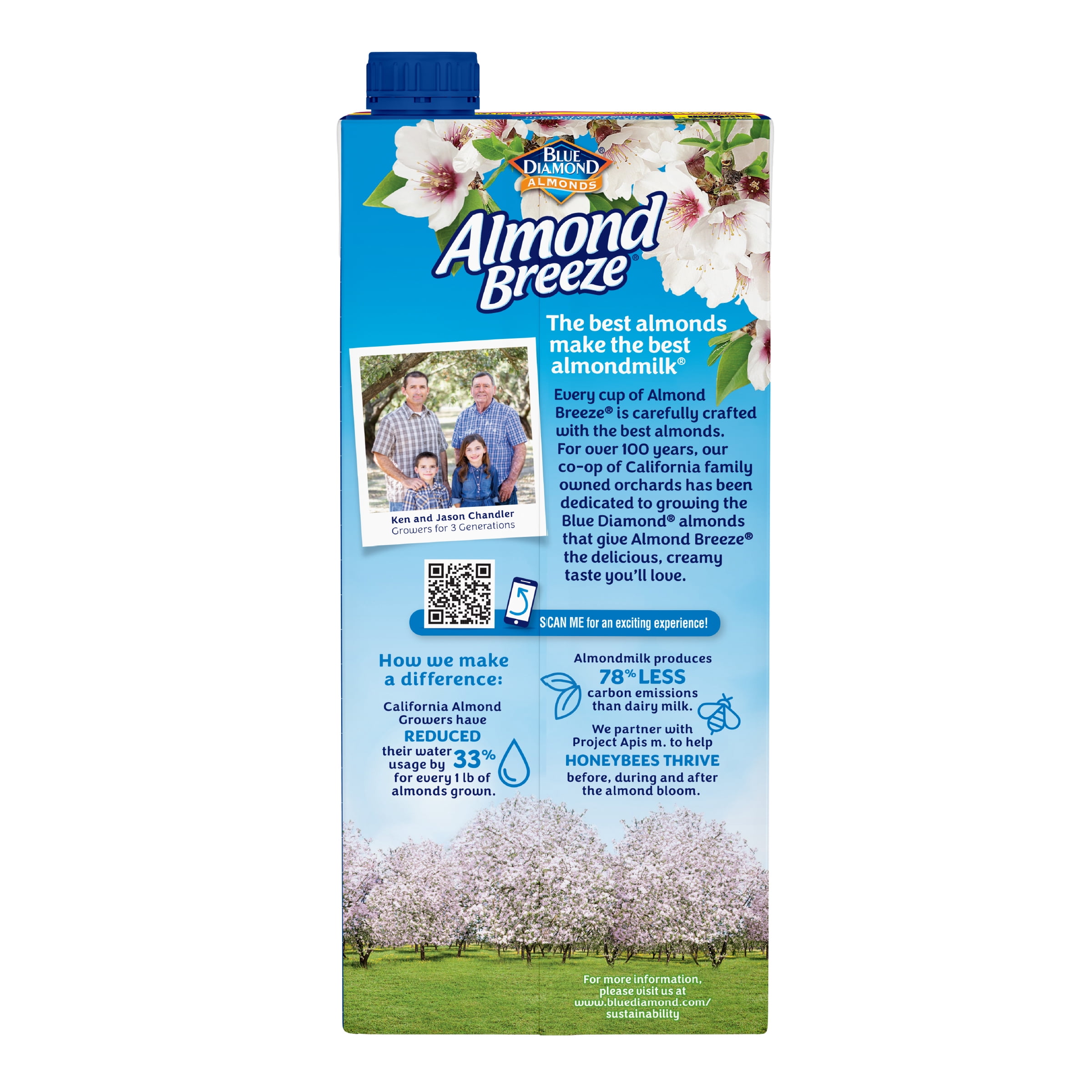 (4 pack) Almond Breeze Shelf-Stable Unsweetened Vanilla Dairy-Free Almondmilk, 32 oz